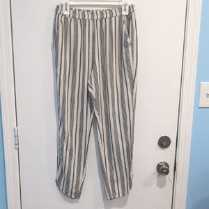 Marine Layer Allison Pant Striped Cropped Grey and White Coastal Size Medium